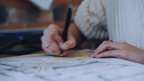 The girl writes a note Stock Footage 151421118