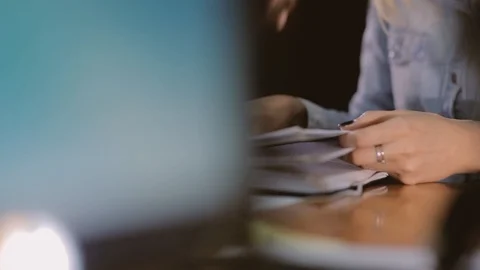 The girl writes in a notebook. Stock Footage 89669666