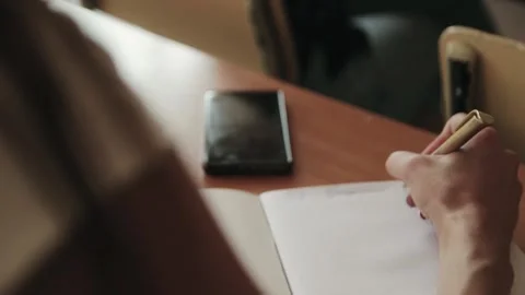 Girl writes in a notebook Stock Footage 132181767