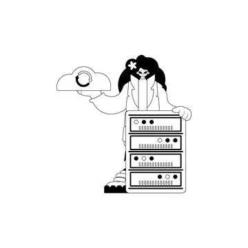 Girlfriend and server . cloud storage typography . black and blank cable ar.. 스톡 일러스트