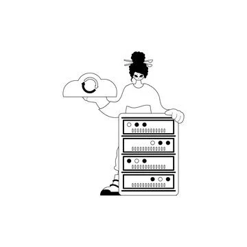 Girlfriend and waiter . cloud memory typography . black and lacuna cable ar.. Stock Illustration