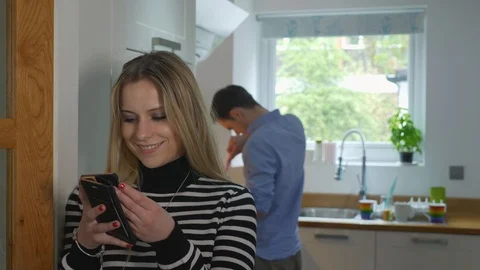 Girlfriend cheating texting slow motion online Stock Footage 89921508