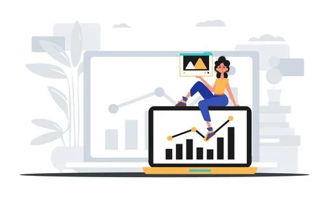 Girlfriend with visualize and egress graph . The capable of contentedness pri Stock Illustration
