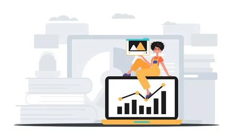 Girlfriend with visualize and egress graph . The able of contentedness print  Stock Illustration