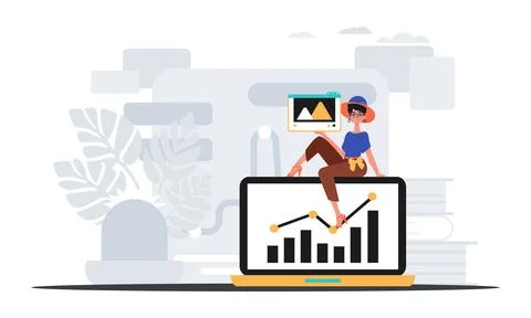 Girlfriend with visualize and egress graph . The able of contentedness print  Illustrazione stock