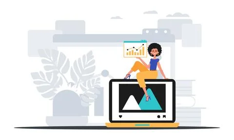 Girlfriend with visualize and growth graph . The topic of contentedness publi Illustrazione stock