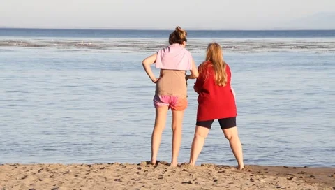 Girlfriends at the beach Stock Footage 4482242