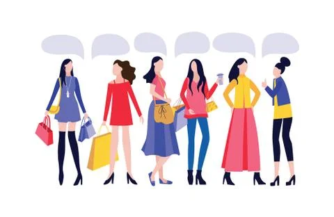 Girlfriends characters with speech bubbles, flat vector illustration isolated. Stock Illustration
