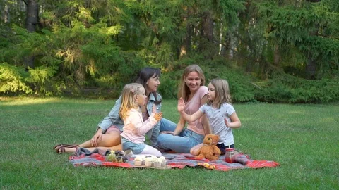 Girlfriends Having Fun in Nature While Picnicking Stock Footage 115315423