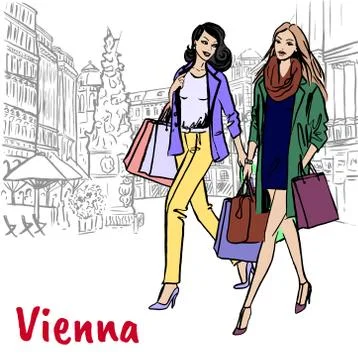 Girlfriends in Vienna Illustrazione stock