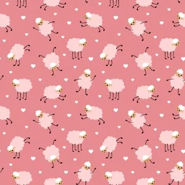 Girlish seamless pattern with cute sheep Stock Illustration