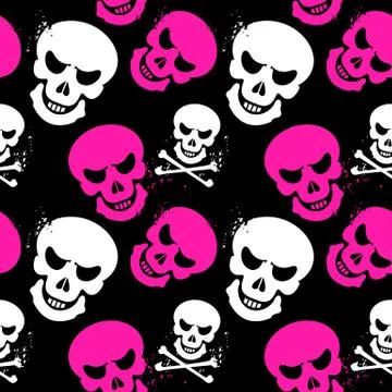 Girlish seamless pattern with skulls Stock Illustration