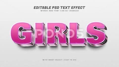 Girls 3d pink style text effect editable PSD Template