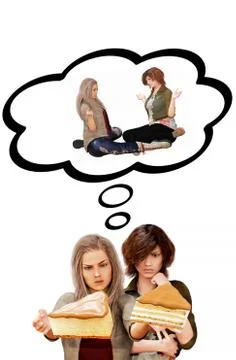 Girls' appetite for sweet and concern for their diet Stock Illustration