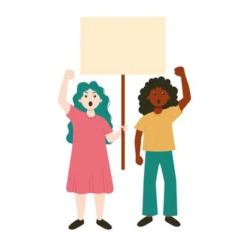 Girls with a banner at the protest. Stock Illustration