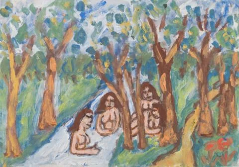 Girls bathing in the river Stock Illustration