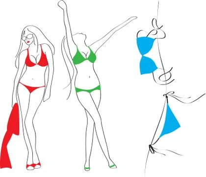 Girls in bathing suits Stock Illustration