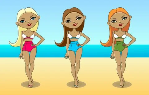 Girls in bathing suits. Stock Illustration
