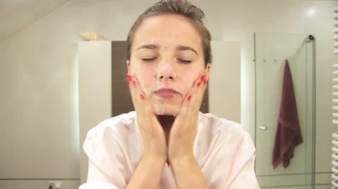 Girls bathroom routine Stock Footage 24674356