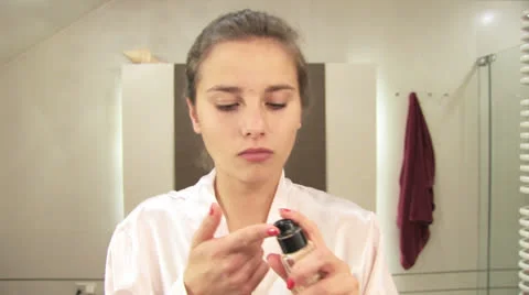 Girls bathroom routine Stock Footage 24674432