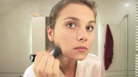 Girls bathroom routine Stock Footage 24674451