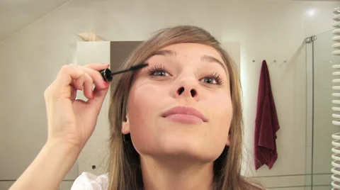 Girls bathroom routine Stock Footage 24674538