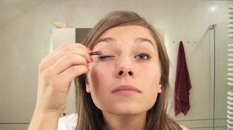 Girls bathroom routine Stock Footage 24674546