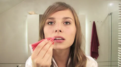 Girls bathroom routine Stock Footage 24674563