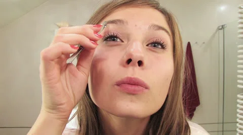 Girls bathroom routine Stock Footage 24674631