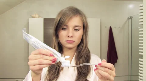 Girls bathroom routine Stock Footage 24675003