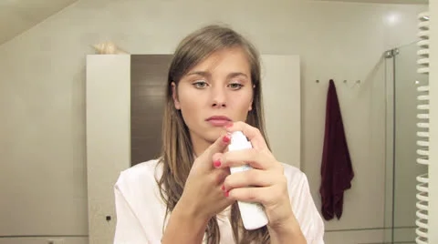 Girls bathroom routine Stock Footage 24675033