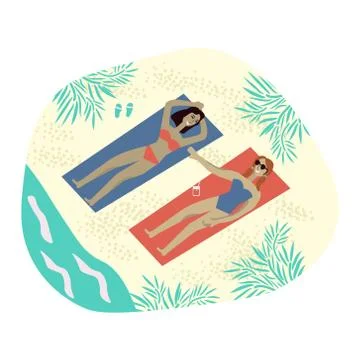 Girls on the beach Stock Illustration