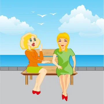 Girls on bench Stock Illustration