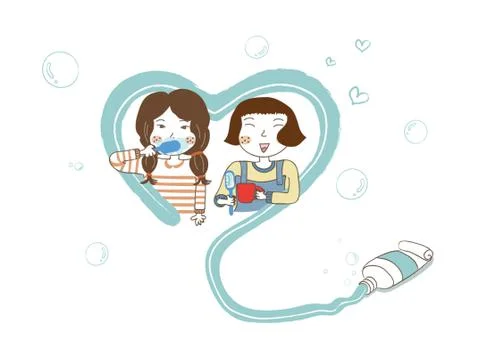 Girls Brushing Teeth With Toothpaste Ilustración de archivo