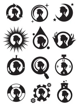 Girls in Circle Icon Set Stock Illustration
