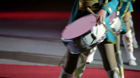 Girls dancing and beating drums close-up Stock Footage 102166472