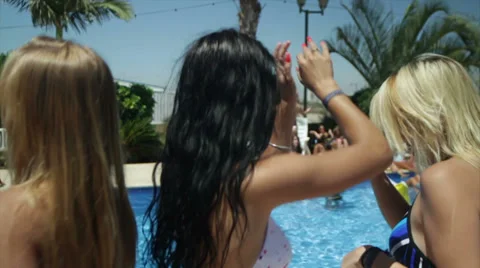 Girls are dancing at a pool party, weari, Stock Video