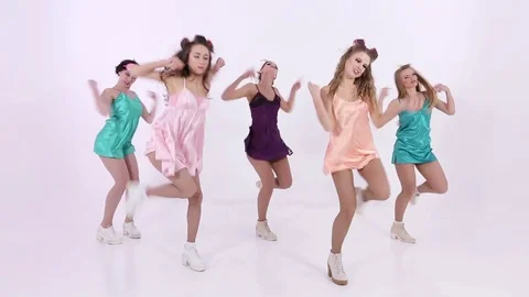 Girls Dancing In White Background Stock Footage 71655270