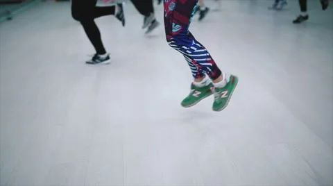 Girls do exercises during training in fitness. Stock Footage 56991379