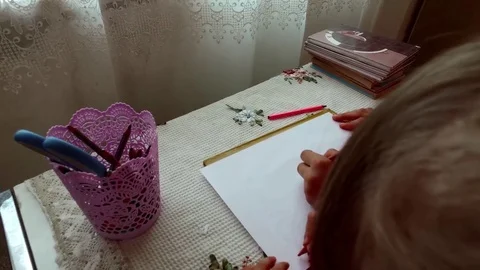 Girls draw sitting at the table. Stock Footage 78990198