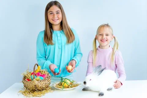 Girls with easter bunny Stock Photos