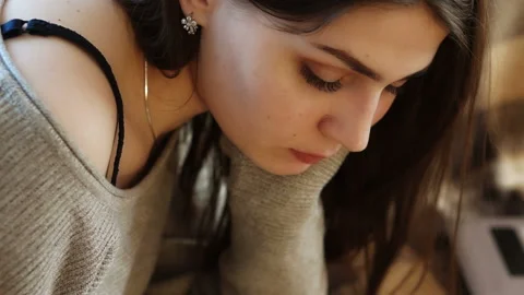 The girl's face looking down Stock Footage 94059478