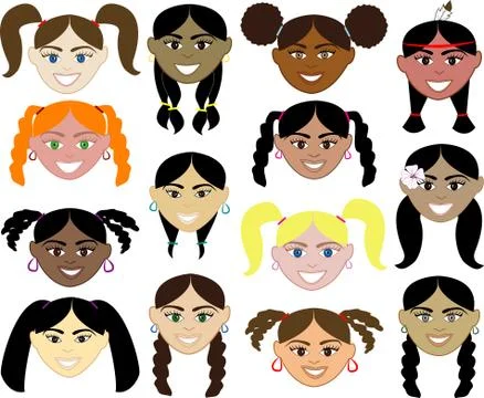 Girls faces Stock Illustration