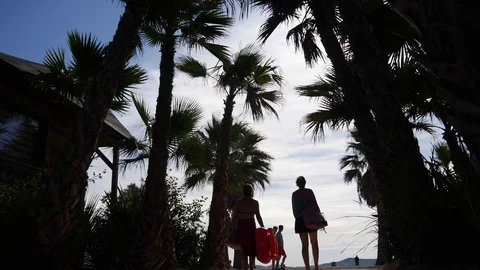 Girls go to the beach Stock Footage 80025366