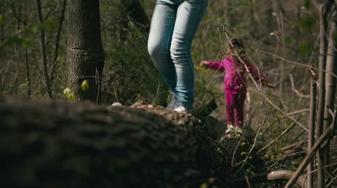 Girls go by a broken tree Stock Footage 62942796