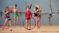 Girls gymnasts having training in gym before examination in Deriugina school HD Footage