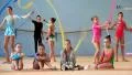 Girls gymnasts having training in gym before examination in school of gymnastics HD Footage