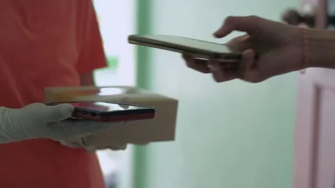 Girl's hand using smartphone to scan QR code payment for online goods fee. Stock Footage 155133944
