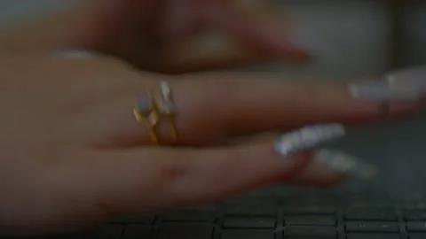 Girls hands close shot  typing laptop keyboard in the office Stock Footage 236372092