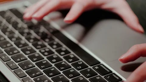 Girl's hands on the touchpad Stock Footage 148045317